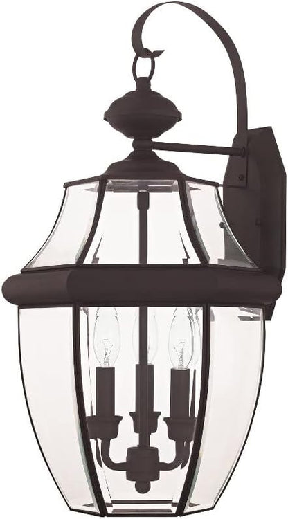 Livex Lighting 2351-06 Outdoor Wall Lantern with Clear Beveled Glass Shades, Verdigris