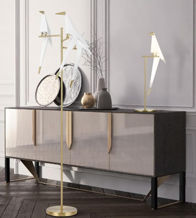 Modern Gold Floor Lamp Creative Crane Bird Standing Floor Lamp Tall Unique Lamps Metal Standing Light 3 Vivid Birds Shade Art Deco Floor Lamps for Living Room Bedroom - White Light