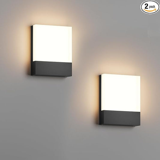 Modern Outdoor Led Wall Light, 24W 3000K Wall Porch & Patio Light,Exterior Hardwired Wall Light Fixtures,IP65 Waterproof Square Wall Lamp for Garage, Front Door,House Yard(Black,2-Pack)