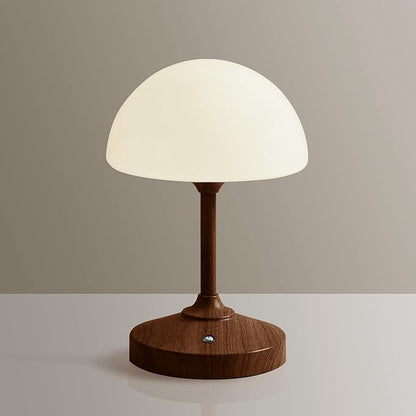 Mushroom Lamp Cordless Lamp Table Lamp,Outdoor Waterproof Shower Lamps,5000mAh Rechargeble Battery Operated Dimmable Touch Desk Lamps,LED Night Light for Bathroom Patio Camping Outdoor/Walnut