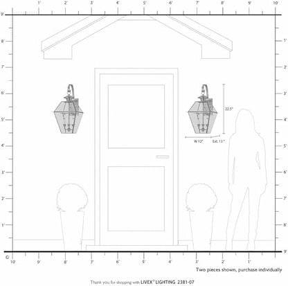 Livex 2381-61 Transitional Three Light Outdoor Wall Lantern from Westover Collection in Bronze/Dark Finish, Charcoal