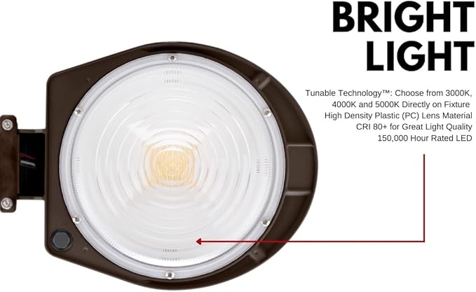 RuggedGrade 60W - Vontair Series - LED Barn Style Light with Photocell - 9,000 Lumens - Color Selectable 3000K/4000K/5000K - Brown Housing - Outdoor Light - DLC 5.1 Premium