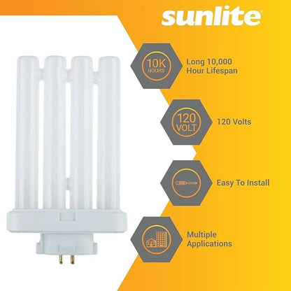 Sunlite 40531 FML27/65K/2PK Quad Tube Plug-in Compact Fluorescent Lamp, FML 4-Pin, 27 Watts, 1500 Lumens, 6500K Daylight, 4-Pin (GX10q4) Base, 120 Volts, 2 Pack