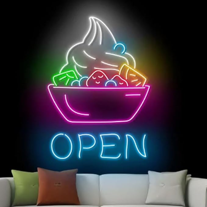 Yogurt Open Neon Sign, Frozen Yogurt Led Sign,Yogurt Bowl Neon Light, Yogurt Store Wall Art Décor Size:20inch