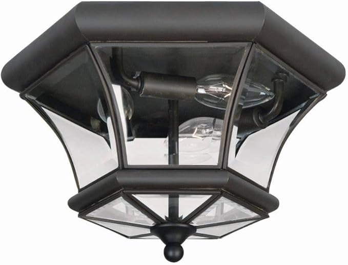 Livex Lighting 7053-07 Monterey 3 Light Outdoor/Indoor Bronze Finish Solid Brass Flush Mount with Clear Beveled Glass