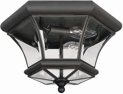 Livex Lighting 7053-07 Monterey 3 Light Outdoor/Indoor Bronze Finish Solid Brass Flush Mount with Clear Beveled Glass