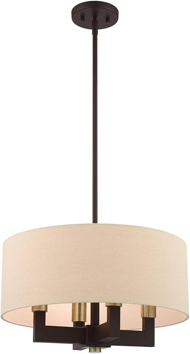 Livex Lighting 46164-07 4 Light Bronze Chandelier, Bronze W/Antique Brass Accents