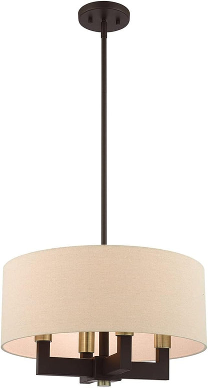 Livex Lighting 46164-07 4 Light Bronze Chandelier, Bronze W/Antique Brass Accents