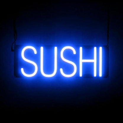 SpellBrite SUSHI Sign | Restaurant-Related Sign with Neon Look, Blue LED Light | 18.0" x 6.3"