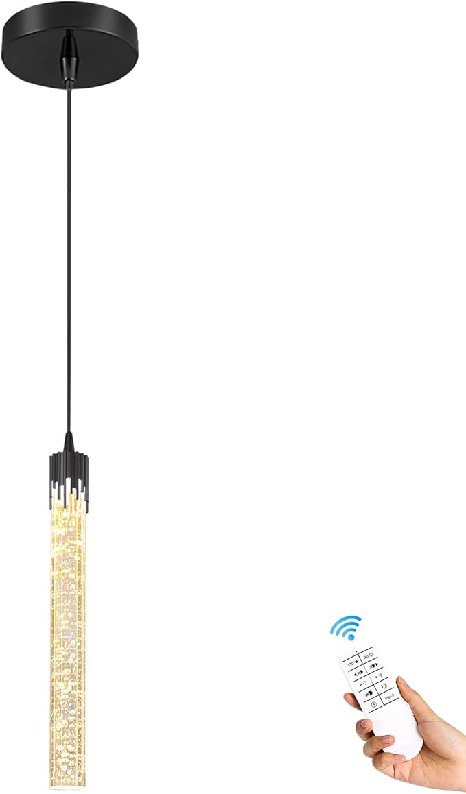 Modern Pendant Lights Kitchen Island Black Crystal Mini Pendant Light with Dimmable LED 2700K-6000K,Bubble Crystal Chandelier Dining Room and Bar - 1 Pack