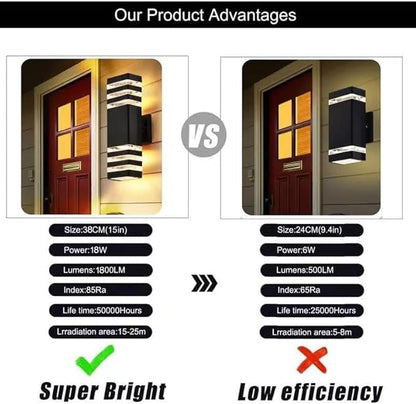 2Pack 15inch LED Square Up & Down Wall Lights,14W Outdoor Wall Light 4000K Day White Aluminum Body Waterproof IP65 LED Exterior Light Fixtures Wall Mount for House Patio Garage Garden.