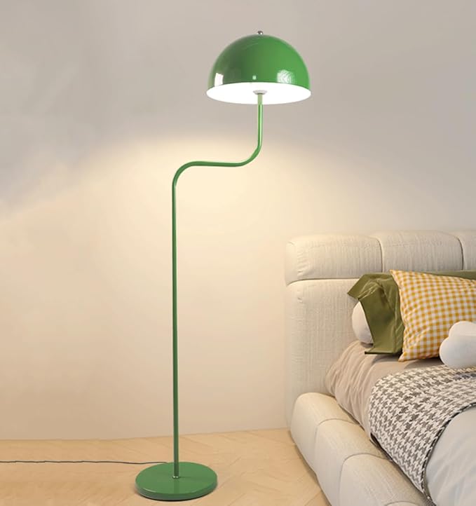 Nordic Style Green Floor Lamp Metal Dome Shade Modern Floor Light Mush-Room Cute Standing Floor Lamp Tall Unique Lamps with Foot Switch and Iron Shade