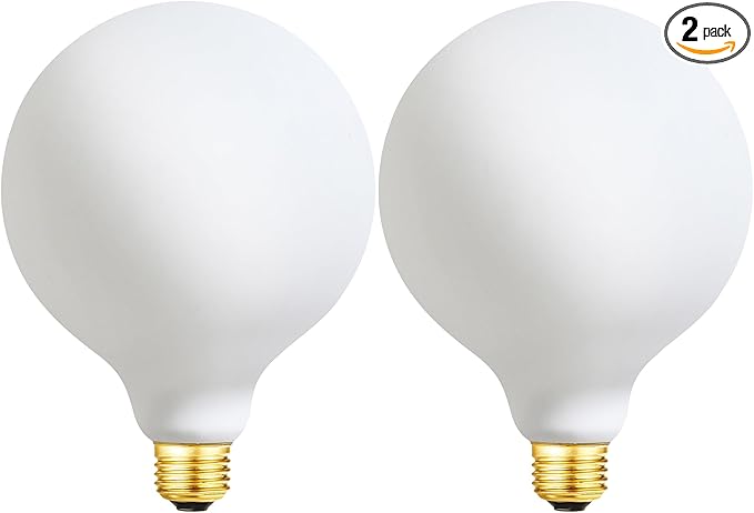 Leools LED Light Bulb G40/G125 Dimmable Flick-Free Matt White 6W Warm White 2700K CRI95 600LM, 60W Equivalent Vintage LED Edison Globe Light Bulb,E26 Standard Base, 2Pack