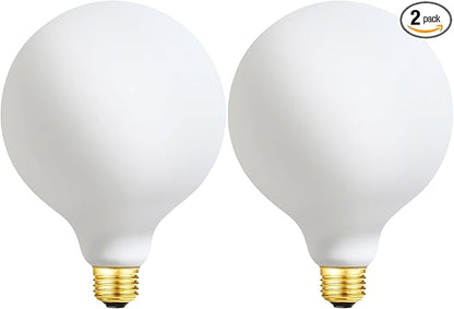 Leools LED Light Bulb G40/G125 Dimmable Flick-Free Matt White 6W Warm White 2700K CRI95 600LM, 60W Equivalent Vintage LED Edison Globe Light Bulb,E26 Standard Base, 2Pack