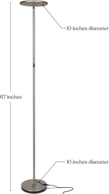 Brightech Sky Flux Dimmable LED Floor Lamp – Super Bright Floor Lamp with 3 Light Modes for Living Room, Office – Torchiere Standing Touch-Lamp, Tall Torch Lamp for Bedroom & Reading - Nickel