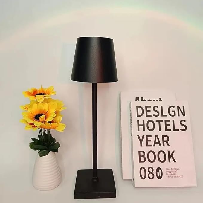 Dimmable LED Table Lamp for Bar & Restaurant – Cordless Rechargeable Touch Lamp, USB Powered, Modern Metal Accent Lamp for Dining Tables, Café, Hotel & Lounge | Klarako (1, Black)