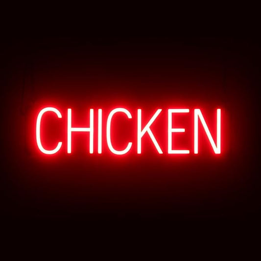 SpellBrite CHICKEN Sign | Food-Related Sign with Neon Look, Red LED Light Source | 25.3" x 6.3"