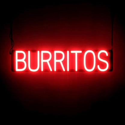 SpellBrite BURRITOS Sign | Mexican Food-Related Sign with Neon Look, Red LED Light Source | 29.0" x 6.3"