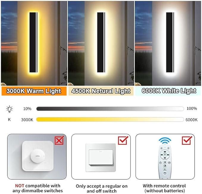 4.33in Wide Modern Outdoor Wall Light,2pcs 70in Exterior Wall Lights, Dimmable Outdoor Light Fixture IP65 Waterproof, Modern Long LED Sconce Lighting for Garage Front Door Porch