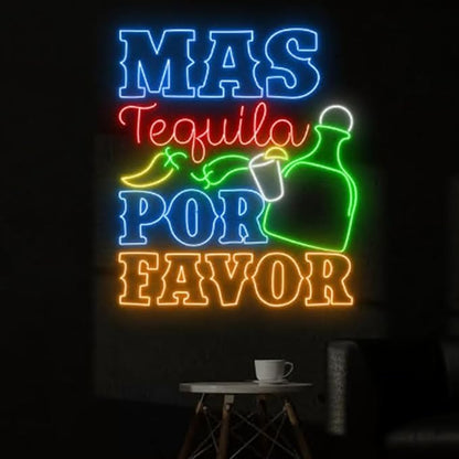 Mas Tequila Por Favor Neon Sign, 25" Mexican Cocktail Bar Light Up, Tequila Cocktail Led Light Signboard, Tequila Bar Pub Neon Light Decor