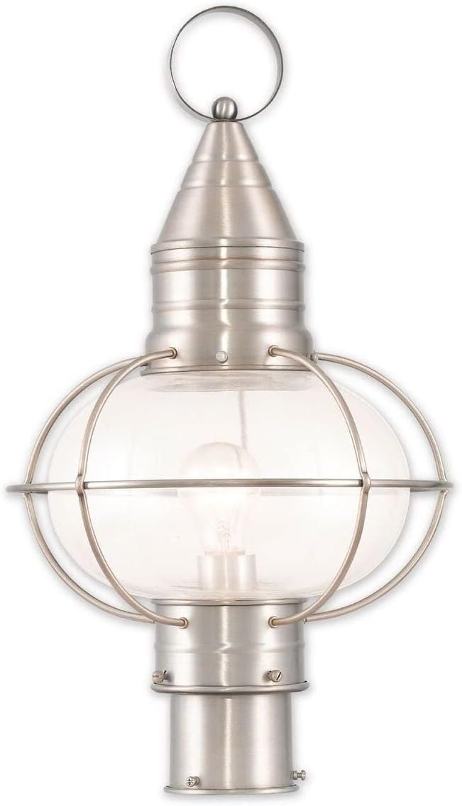 Livex Lighting 26905-91 Transitional One Light Outdoor Post-Top Lanterm from Newburyport Collection in Pwt, Nckl, B/S, Slvr. Finish, Brushed Nickel