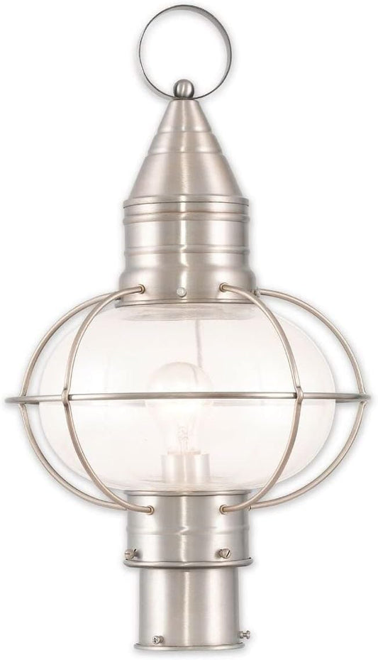 Livex Lighting 26905-91 Transitional One Light Outdoor Post-Top Lanterm from Newburyport Collection in Pwt, Nckl, B/S, Slvr. Finish, Brushed Nickel