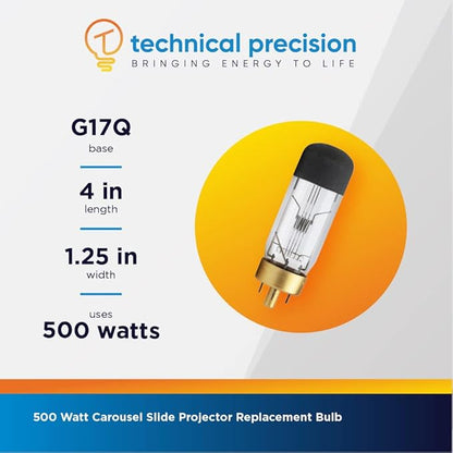 Technical Precision 500W Carousel Slide Projector Bulbs Replacement for GAF 1680 Light Bulb G17Q Base Incandescent T10 Vintage Bulb - 120V - Clear - 1 Pack