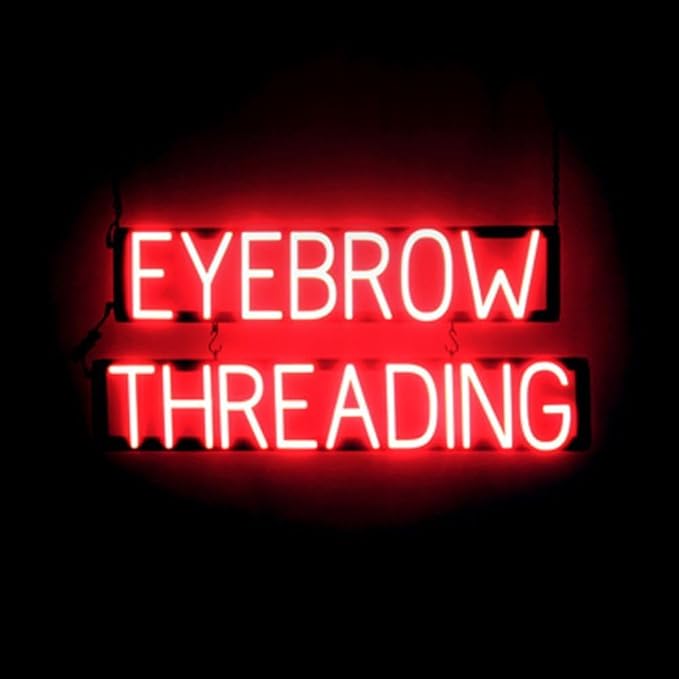 SpellBrite EYEBROW THREADING Sign | Beauty-Related Sign with Neon Look, Red LED Light Source | 33.0" x 15.0"