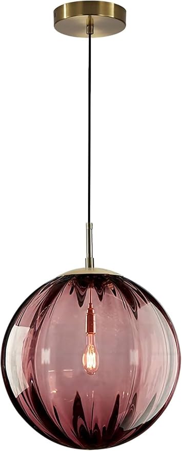 KCO Lighting Modern Large Globe Pendant Light - Vintage Gold Single Pendant - Round Glass - Industrial Kitchen Island & Dining Room Light Fixture (Burgundy-9.8')