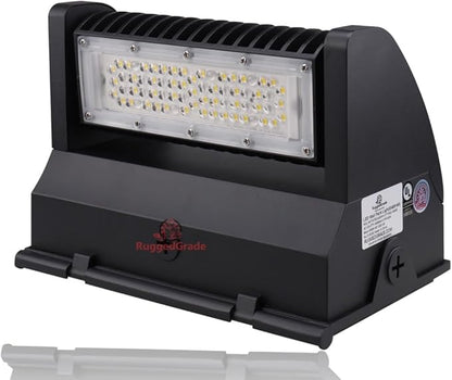 RuggedGrade 40W - Rotate III Series LED Wall Pack - 5,600 Lumens - 5000K Bright White - with Photocell - High Efficiency 140 Lumen per Watt - Brown Housing - DLC 5.1 Premium