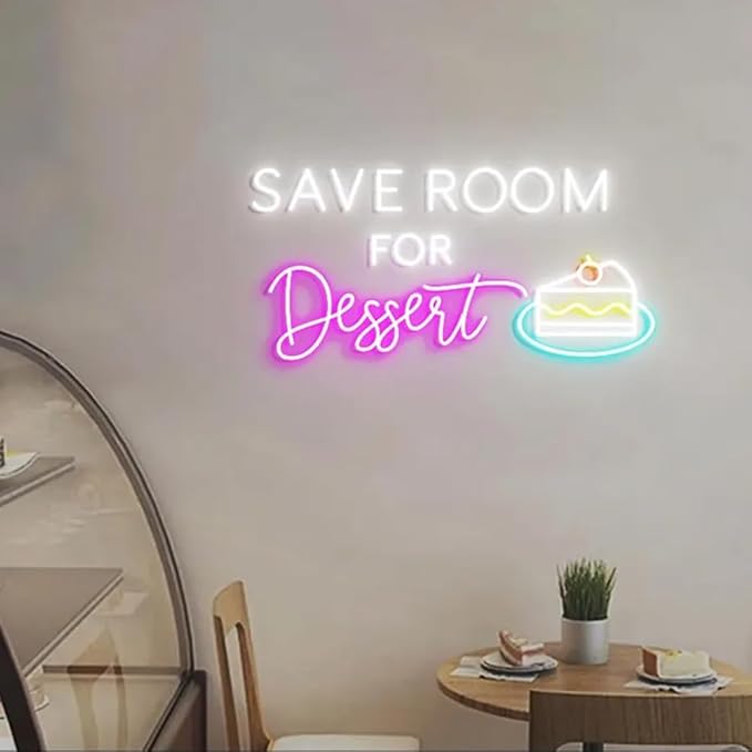 Save Room for Dessert Neon Sign, Dessert Cake Wall Decor, Cake Bake Shop Wall Light, Bake Shop Dessert Sign, Décor Ideas for Cake Shops Size:W20 x H9inches