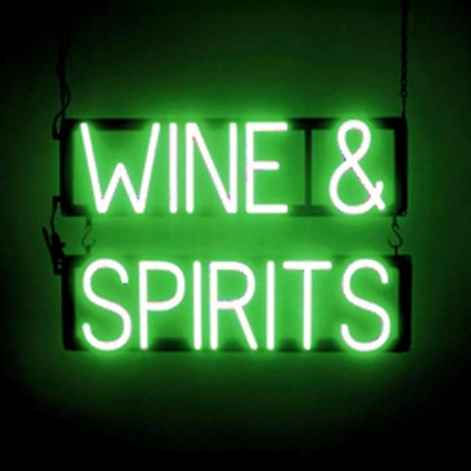 SpellBrite WINE & SPIRITS Sign | Wine-Related Sign with Neon Look, Green LED Light Source | 22.4" x 15.0"