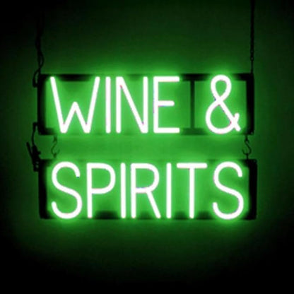 SpellBrite WINE & SPIRITS Sign | Wine-Related Sign with Neon Look, Green LED Light Source | 22.4" x 15.0"