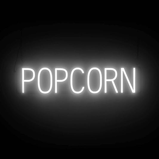 SpellBrite POPCORN Sign | Treat-Related Sign with Neon Look, White LED Light Source | 28.1" x 6.3"