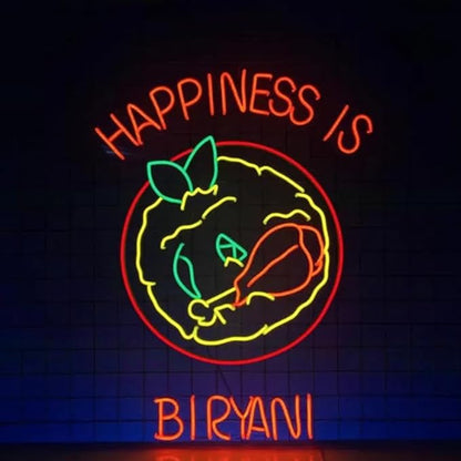 Happiness Is Biryani Neon Sign, Indian Biryani Led Sign, Restaurant Led Light, Indian Kitchen Wall Décor Size:22inches