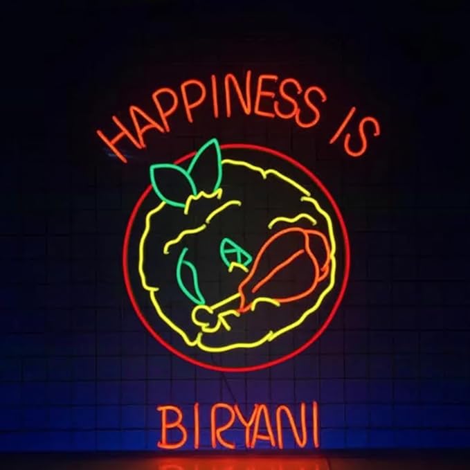 Happiness Is Biryani Neon Sign, Indian Biryani Led Sign, Restaurant Led Light, Indian Kitchen Wall Décor Size:22inches