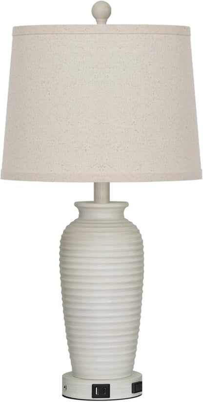 25" Vintage Farmhouse Jar Table Lamps, Single Rustic Bedside Lamp with USB A+C Ports & AC Outlet, Nightstand Lamps for Living Room, Bedroom, End Table, Cream(LED Bulb Included)
