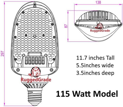 RuggedGrade Arcan Series 115W E39 LED Corn Bulb - 14,900 Lumens - 4000K Natural White - Replacement for 400W Metal Halide - Certified UL