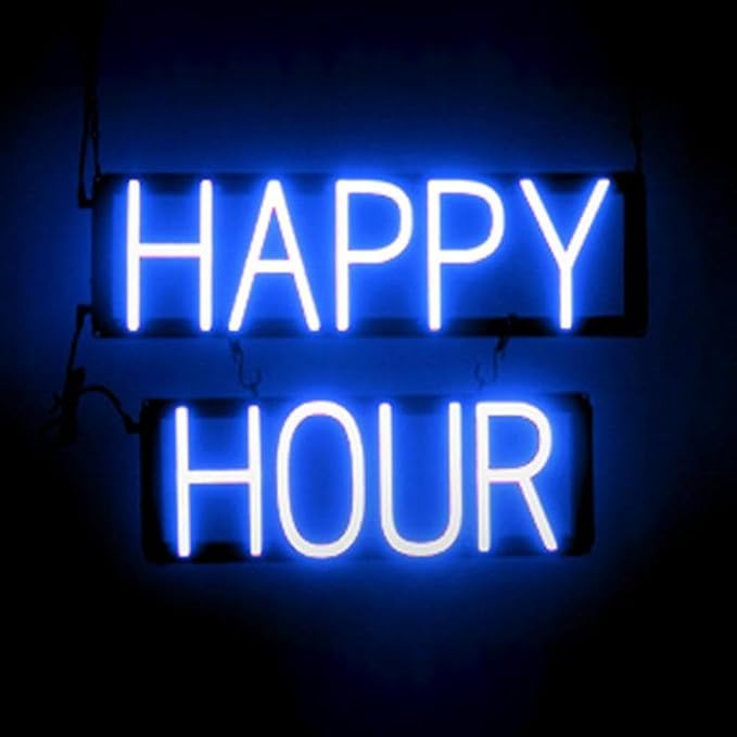 SpellBrite HAPPY HOUR Sign | Food-Related Sign with Neon Look, Blue LED Light Source | 21.0" x 15.0"