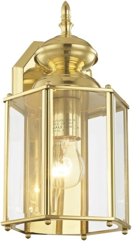 Livex Lighting 2007-02 Outdoor Wall Lantern with Clear Beveled Glass Shades, Polished Brass