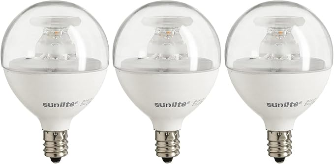Sunlite G16.5 Light Bulb LED, 7 Watts (60W Equiv.), 500 Lumens, Dimmable, Type G Globe Shape E12 Candelabra Base, Short Bulbs, Vanity Mirror Bulbs, 2700K Soft White, Clear, 3 Count