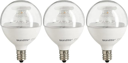 Sunlite G16.5 Light Bulb LED, 7 Watts (60W Equiv.), 500 Lumens, Dimmable, Type G Globe Shape E12 Candelabra Base, Short Bulbs, Vanity Mirror Bulbs, 2700K Soft White, Clear, 3 Count