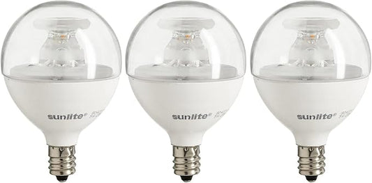 Sunlite G16.5 Light Bulb LED, 7 Watts (60W Equiv.), 500 Lumens, Dimmable, Type G Globe Shape E12 Candelabra Base, Short Bulbs, Vanity Mirror Bulbs, 2700K Soft White, Clear, 3 Count