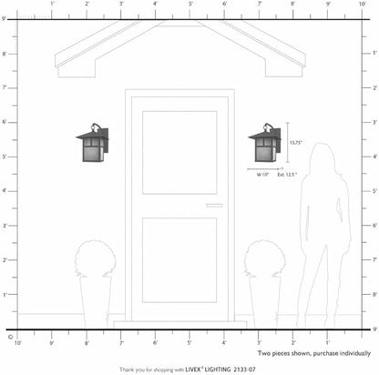 Livex Lighting 2133-07 Montclair Mission 1 Light Outdoor Bronze Finish Solid Brass Wall Lantern with Iridescent Tiffany Glass, 13.75" x 10" x 13.75"