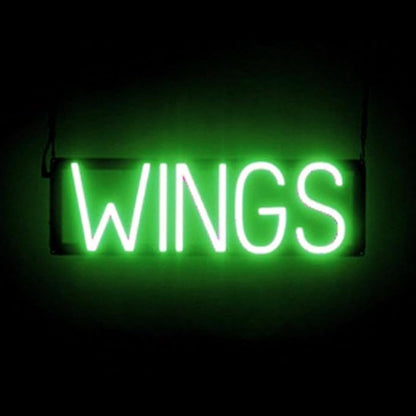 SpellBrite WINGS Sign | Food-Related Sign with Neon Look, Green LED Light Source | 20.2" x 6.3"