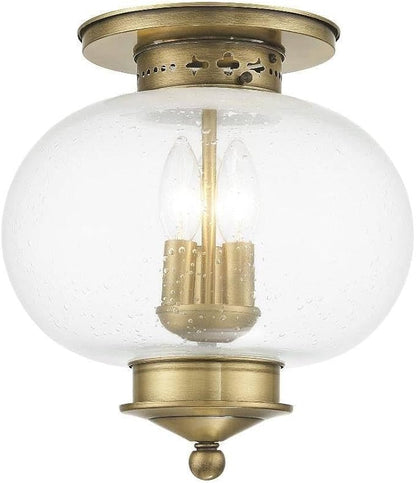 Livex Lighting 5037-01 Harbor 3-Light Ceiling Mount, Antique Brass