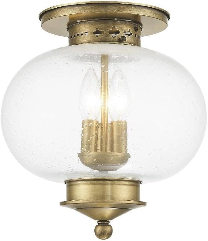 Livex Lighting 5037-01 Harbor 3-Light Ceiling Mount, Antique Brass