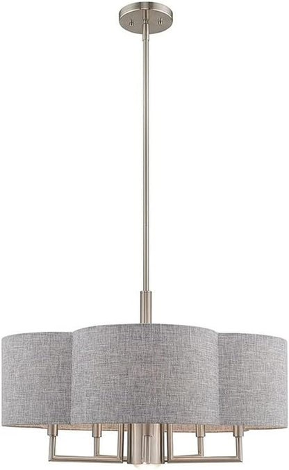 Livex Lighting 51365-91 Kalmar - Six Light Chandelier, Brushed Nickel Finish with Gray Fabric Shade