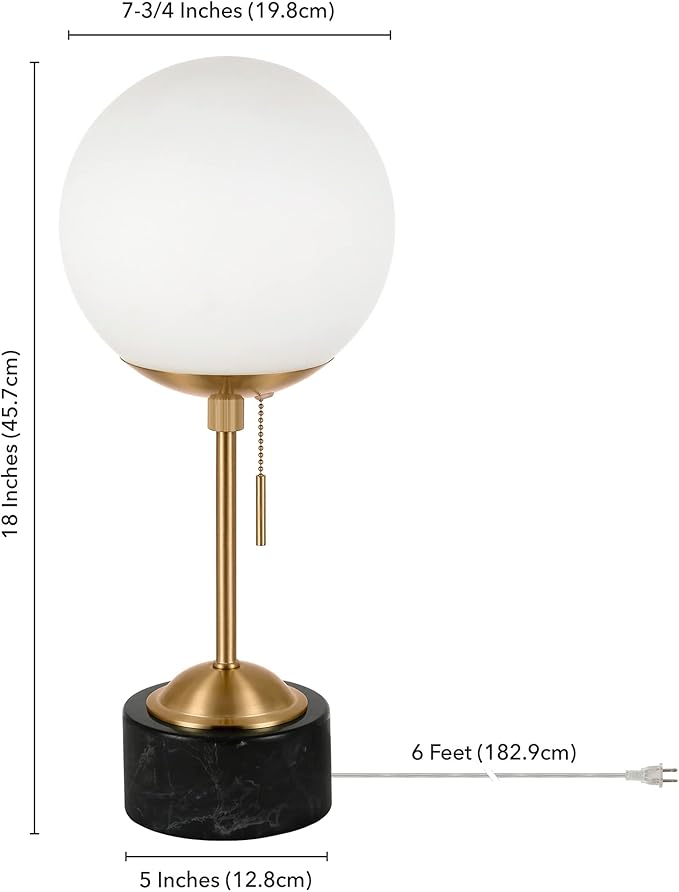 Reagan 17.75" Tall Table Lamp with Glass Shade in Brass/ Black Marble/White Milk