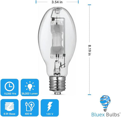 Bluex Bulbs (3 Pack MH400/U/MOG 400W Metal Halide Bulb Mogul Base (E39) - ED28 Clear M59/E HID Lamp 36000 Lumens